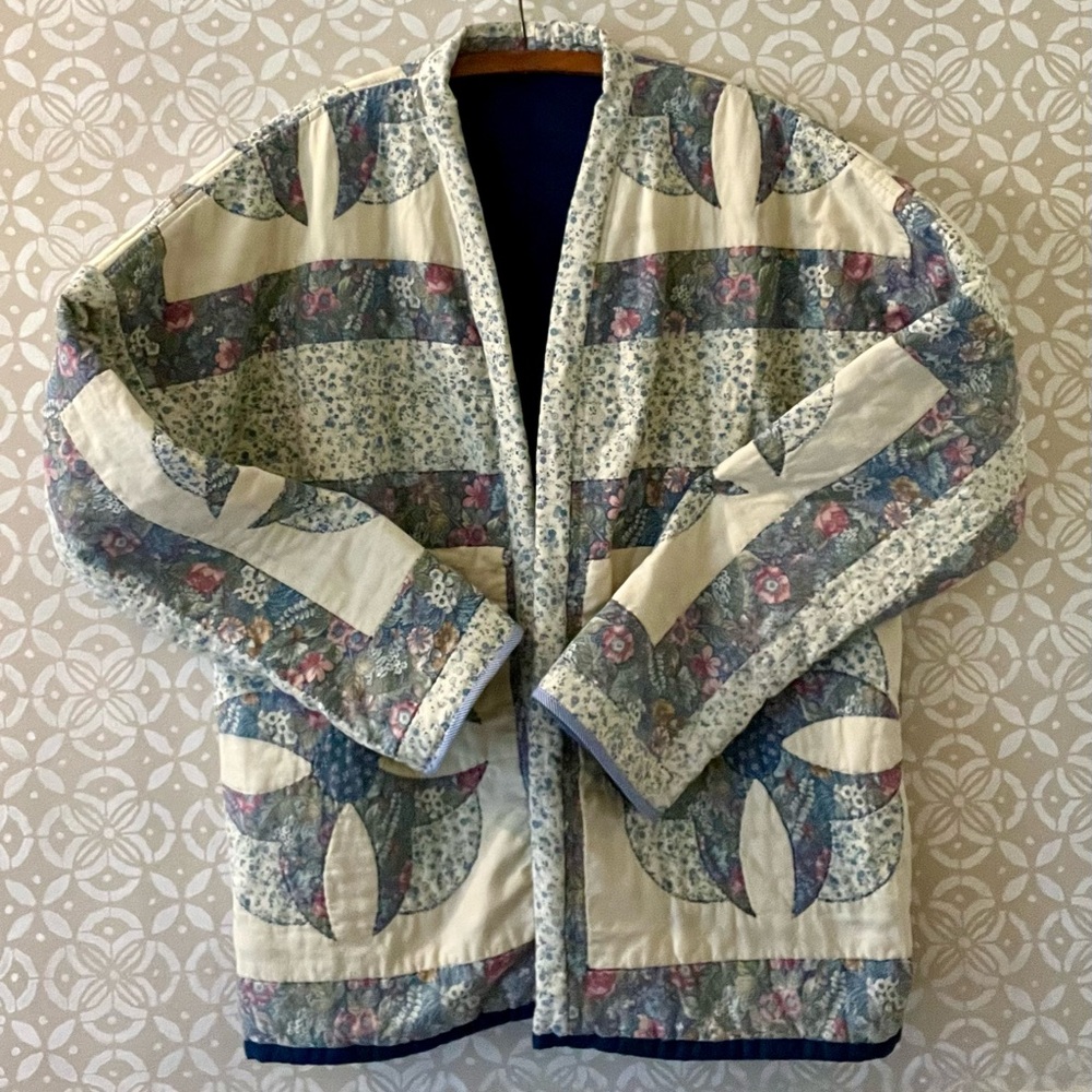 Blue Floral Quilted Coat